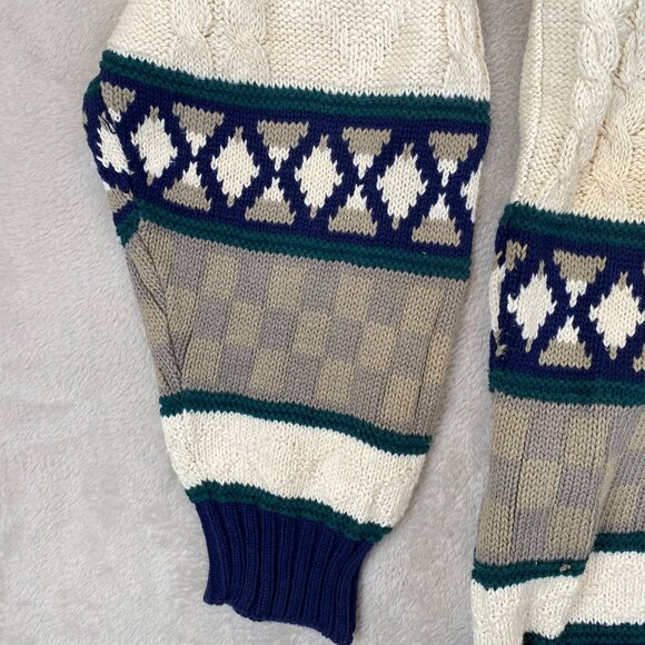 Vintage American Hero Mens Sweater Crew Neck Cable Knit Pullover Blue Geo Stripe - Picture 8 of 10